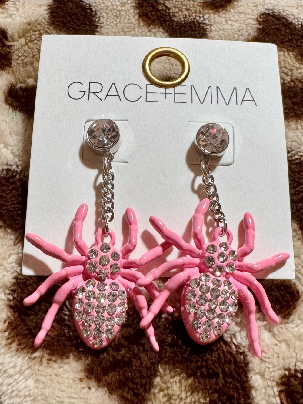 Grace + Emma Pink Crystal Spider Drop Earrings